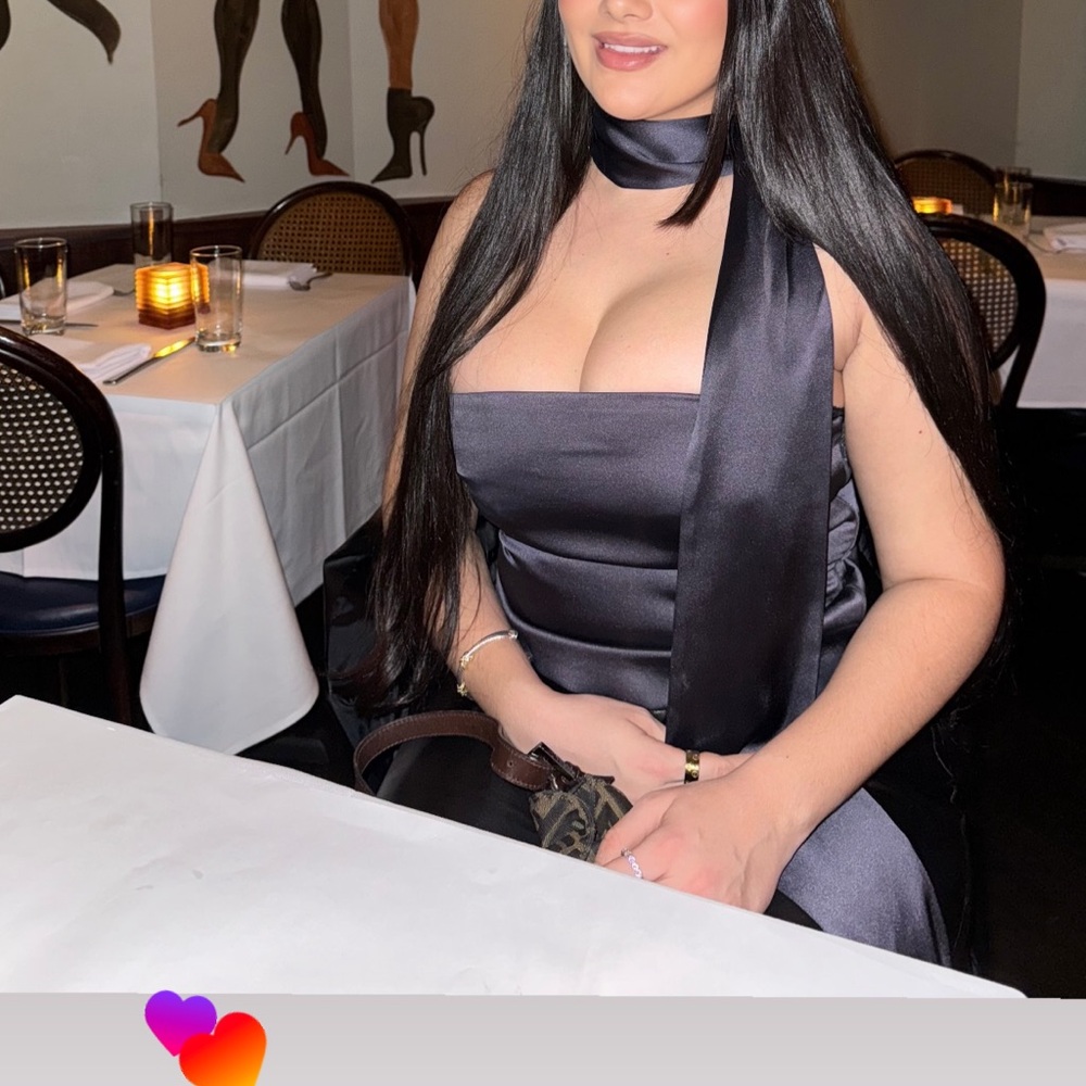 Zara navy blue satin tube top with neck scarf